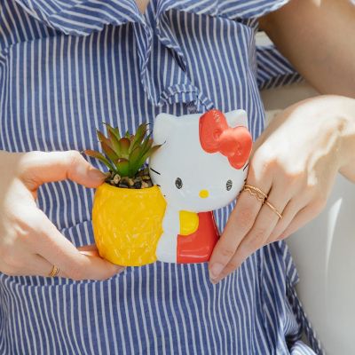 Sanrio Hello Kitty Pineapple Ceramic Mini Planter With Artificial Succulent Image 3