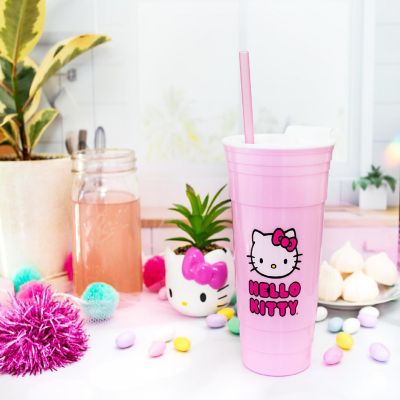 Sanrio Hello Kitty Pink Plastic Tumbler With Lid and Straw  Holds 32 Ounces Image 3