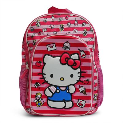 Sanrio Hello Kitty Pink Striped 16 Inch Backpack with Front Pocket Image 1