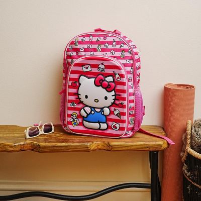 Sanrio Hello Kitty Pink Striped 16 Inch Backpack with Front Pocket Image 3