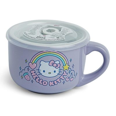 Sanrio Hello Kitty Rainbow 24-Ounce Ceramic Soup Mug With Vented Lid Image 1