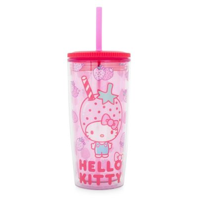 Sanrio Hello Kitty Strawberries Plastic Tumbler With Lid and Straw  20 Ounces Image 1