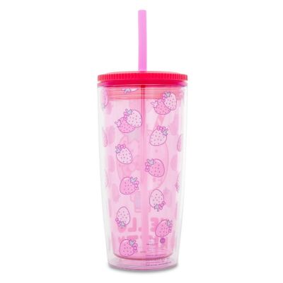 Sanrio Hello Kitty Strawberries Plastic Tumbler With Lid and Straw  20 Ounces Image 1