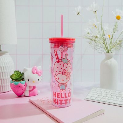 Sanrio Hello Kitty Strawberries Plastic Tumbler With Lid and Straw  20 Ounces Image 3