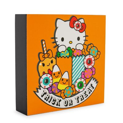 Sanrio Hello Kitty "Trick Or Treat" Wooden Box Sign  6 x 6 Inches Image 1
