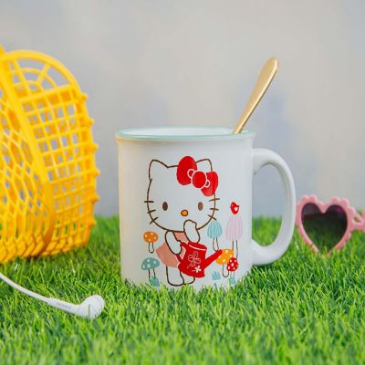 Sanrio Hello Kitty Watering Mushrooms Ceramic Camper Mug  Holds 20 Ounces Image 2