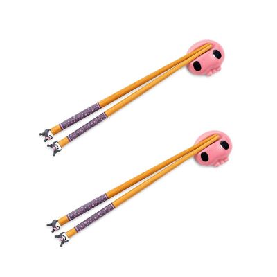 Sanrio Kuromi 2-Pair Bamboo Chopstick Set With Ceramic Rests Image 1
