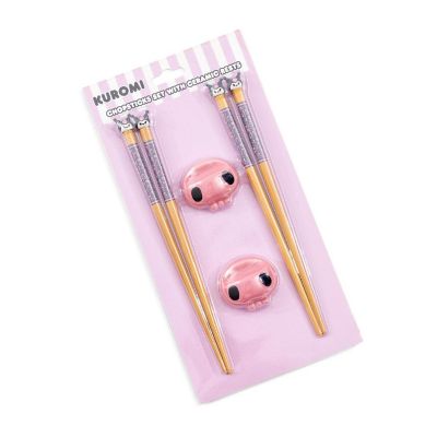 Sanrio Kuromi 2-Pair Bamboo Chopstick Set With Ceramic Rests Image 1