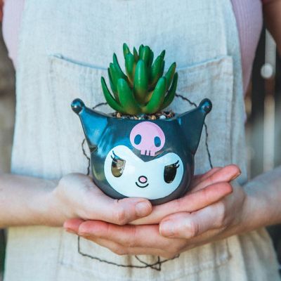 Sanrio Kuromi Smiling Head 3-Inch Ceramic Mini Planter With Artificial Succulent Image 3