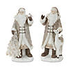 Santa Figurine With Deer And Pine Tree Accents (Set Of 2) 11.75"H, 12.25"H Resin Image 1