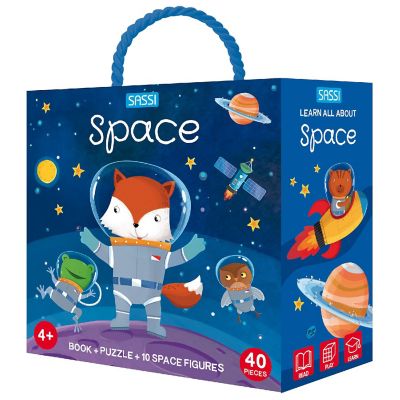 Sassi: Q-Box - Space - 40pc Puzzle, Booklet &amp; 10 Figures, Interactive Fun, Kids Image 1