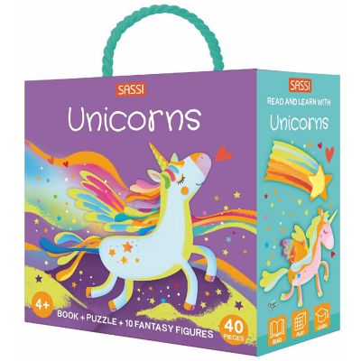 Sassi: Q-Box - Unicorns - 40pc Puzzle, Booklet &amp; 10 Figures, Interactive Fun Image 1