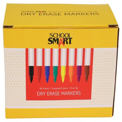 School Smart Dry Erase Pen Style Markers, Fine Tip, Assorted Colors, Pack of 48 Image 1