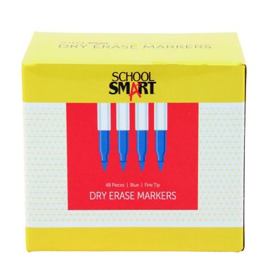 School Smart Dry Erase Pen Style Markers, Fine Tip, Blue, Pack of 48 Image 1
