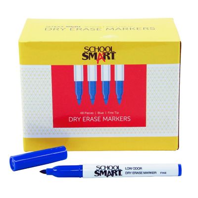 School Smart Dry Erase Pen Style Markers, Fine Tip, Blue, Pack of 48 Image 1