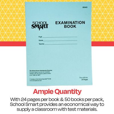 School Smart Examination Blue Book with 24 Pages, 7 x 8-1/2 Inches, Pack of 50 Books Image 3