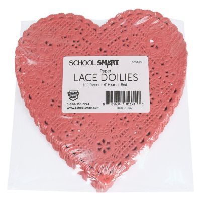 School Smart Paper Die-Cut Heart Lace Doily, 6 Inches, Red, Pack of 100 Image 2