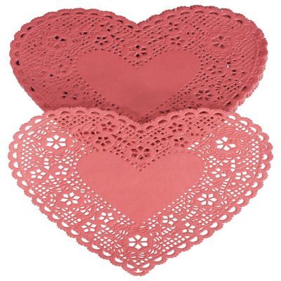 School Smart Paper Die-Cut Heart Lace Doily, 6 Inches, Red, Pack of 100 Image 3