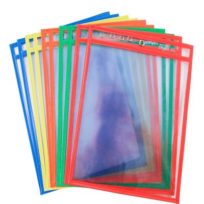 School Smart Reusable Dry Erase Pocket Sleeves, 10-1/2 x 13 Inches, Assorted, Set of 10 Image 1