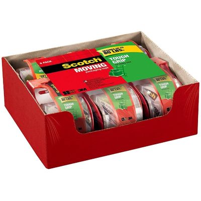 Scotch Tough Grip Clear Packing Tape, 1.88x22.2 Yd, 6 Rolls w Dispensers, Pack of 1 Image 1