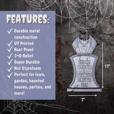 SCS Direct 3D 17" Metal Ghost Tombstone-6 Designs-Weather Rust Proof, UV Printed-Upgrade Your Halloween Spooky Mansion Party, Haunted Cemetery Image 1
