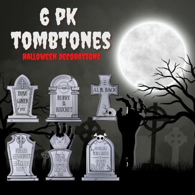 SCS Direct 3D 17" Metal Ghost Tombstone-6 Designs-Weather Rust Proof, UV Printed-Upgrade Your Halloween Spooky Mansion Party, Haunted Cemetery Image 2