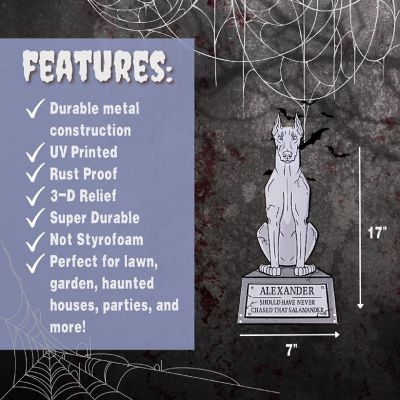 SCS Direct 3D 17" Metal Ghost Tombstone- Alexander-Weather Rust Proof, UV Printed-Upgrade Your Halloween Spooky Mansion Party, Haunted Cemetery Lawn Decor Image 2