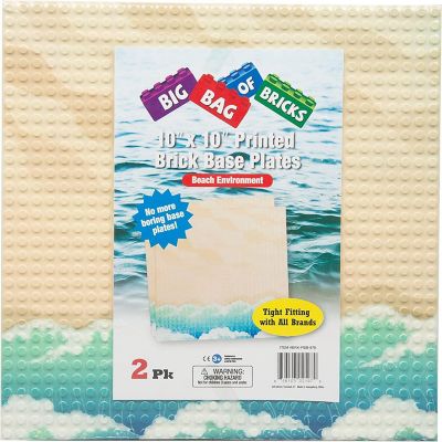SCS Direct Beach Baseplates (2 Pack) - 10"x10" Dual Sided Brick Building Baseplates with Beach Pattern Activity, Tables & Major Building Block Brands Compatible Image 1