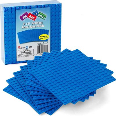 SCS Direct Brick Building Blocks Blue Stackable Base Plates - 5"x 5"(10pcs) Build Multi-Levels -Compatible with All Major Building Blocks Brands & Activity Tabl Image 1