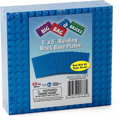SCS Direct Brick Building Blocks Blue Stackable Base Plates - 5"x 5"(10pcs) Build Multi-Levels -Compatible with All Major Building Blocks Brands & Activity Tabl Image 1