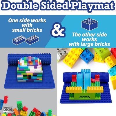 SCS Direct Brick Building Blocks Silicone Playmat - 16" Blue Rollable, Foldable and Portable Two Sided playmat for Activity Tables Image 3