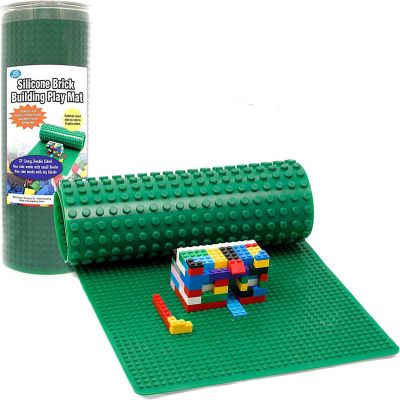 SCS Direct Brick Building Blocks Silicone Playmat - 32" Rollable & Portable Two Sided playmat for Activity Tables - Compatible/ Tight fit with All Major Brands Image 1