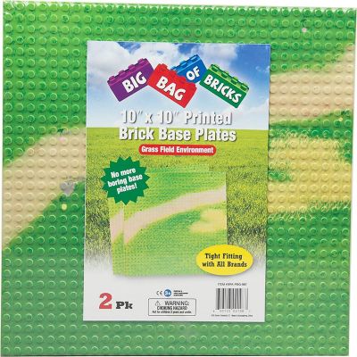 SCS Direct Brick Building Blocks with Grassy Field Pattern - 10""x10"" Dual Sided Baseplates (2 Pack) Activity Tables & Major Building Block Brands Compatible Image 2