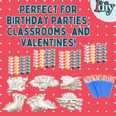 SCS Direct Kids Party Dino Wood Painting Craft Kits (20ct) -Kit includes Brush, Paint, & Figure- Unique Birthday Party Activity, Favors or School Projects Gift Image 2