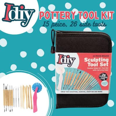 SCS Direct Sculpt Pro Pottery Tool Starter Kit - 15-Piece 26-Tool Beginner's Clay Sculpting Set - Free Carrying Case Included - Great Gift Image 1