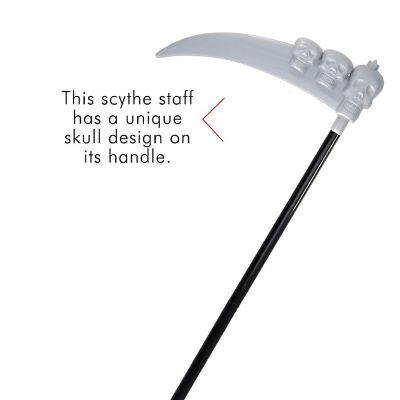 Scythe Staff with Skulls - Grim Reaper Death Scythe Costume Accessories Weapon Prop Image 1
