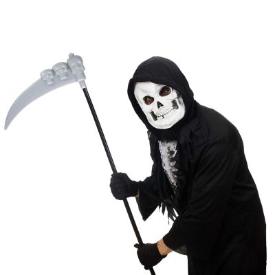Scythe Staff with Skulls - Grim Reaper Death Scythe Costume Accessories Weapon Prop Image 3