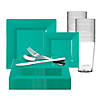 Sea Aqua Square Disposable Plastic Dinnerware Value Set (120 Settings) Image 1