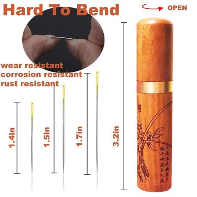 Self-Threading Needles, Needle Threader with Golden Carved Case, Pack of 12 Image 1