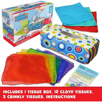 Sensory Pull Along Toddler Infant Baby Tissue Box - Colorful Juggling Rainbow Dance Scarves for Kids Image 3