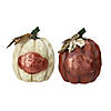 Set of 2 Autumn Harvest "Be Joyful" Pumpkin Figurines Image 1
