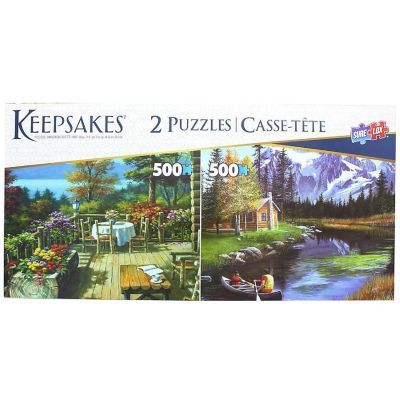 Set of 2 Keepsakes 500 Piece Jigsaw Puzzles  Mountain Cabins Image 1
