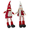 Set of 2 Plush Red and Beige Boy and Girl Sitting Christmas Doll Decorations 19" Image 1