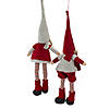 Set of 2 Plush Red and Beige Boy and Girl Sitting Christmas Doll Decorations 19" Image 3
