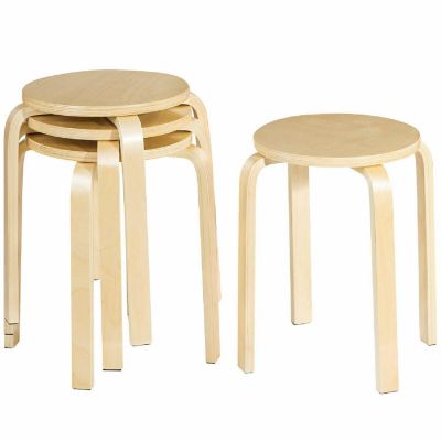 Set of 4 18" Stacking Stool Round Dining Chair Backless Wood Home Decor Image 1
