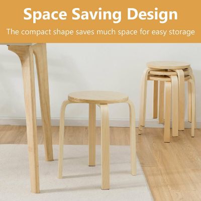 Set of 4 18" Stacking Stool Round Dining Chair Backless Wood Home Decor Image 3