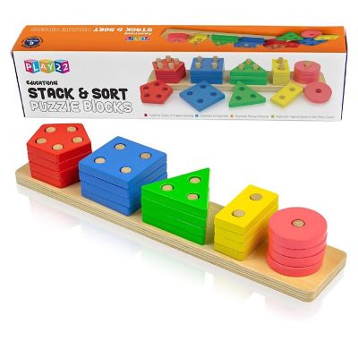 Shape Sorter Color Wooden Bard - Kids Early Learning Toddler Shape Sorter Toys Stack and Sort - 20 Pieces Geometric Board Puzzle Image 2