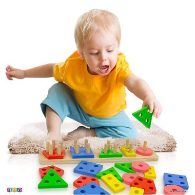 Shape Sorter Color Wooden Bard - Kids Early Learning Toddler Shape Sorter Toys Stack and Sort - 20 Pieces Geometric Board Puzzle Image 3