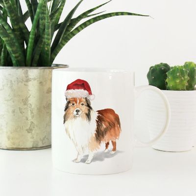 Shetland Sheepdog Santa Hat Ceramic Mug Image 1
