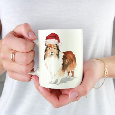 Shetland Sheepdog Santa Hat Ceramic Mug Image 1